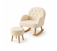 Hanah Home Elegante Juego de sillas y puf (2 Piezas), Color Crema, 100% Tejido Wellssoft, Patas de 100% Fresno, melamina de 18 mm, Ideal para acogedoras Salas de Estar