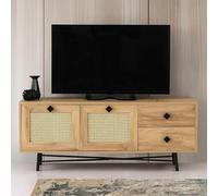 Hanah Home Elegante Soporte para TV con 2 Drawers & Shelves, Roble y Negro, 140 x 60 x 40 cm, 100% melamina, 18 mm de Grosor, diseño Bohemio, Industrial, rústico