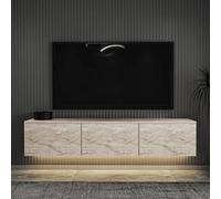 Hanah Home Elegante Soporte para TV con opción de Montaje en Pared, Acabado de mármol travertino, 160 cm x 35 cm x 32 cm, 100% melamina, 18 mm de Grosor, múltiples estantes para Salas de Estar