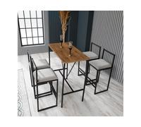 Hanah Home, estilo nórdico: Juego de mesa alta y taburetes (5 piezas), 100% aglomerado revestido de melamina, color crema, 90 x 45 x 92 cm