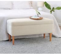 Hanah Home, Glend - Puf, color crema, composición: 50% algodón / 50% lino, dimensiones: 100 x 43 x 50 cm