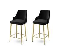 Hanah Home Juego de 2 Taburetes de Bar Negro y Dorado
