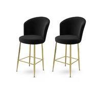 Hanah Home Juego de 2 Taburetes de Bar Negro y Dorado