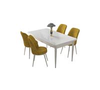 Hanah Home Juego de Comedor de 5 Piezas Blanco y Mostaza