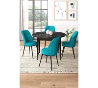 Hanah Home Juego de Comedor de 5 Piezas con Mesa de Mármol Negro y Sillas Turquesas