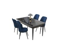 Hanah Home Juego de Comedor de 5 Piezas, Mármol Negro y Azul Marino