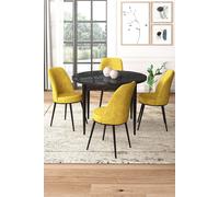 Hanah Home Juego de Comedor de 5 Piezas, Mármol Negro y Mostaza