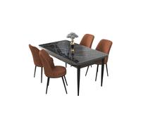 Hanah Home Juego de Comedor de 5 Piezas, Mármol Negro y Rojo Azulejo