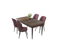 Hanah Home Juego de Mesa y Sillas de Comedor Barroco y Rosa Polvoriento