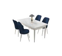 Hanah Home Juego de Mesa y Sillas de Comedor de 5 Piezas Blanco y Azul Marino