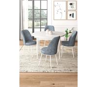 Hanah Home Juego de Mesa y Sillas de Comedor de 5 Piezas Blanco y Gris