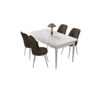 Hanah Home Juego de mesa y sillas de comedor de 5 piezas Blanco y Marrón