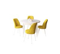 Hanah Home Juego de Mesa y Sillas de Comedor de 5 Piezas Blanco y Mostaza