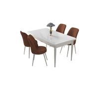 Hanah Home Juego de mesa y sillas de comedor de 5 piezas, Blanco y Rojo Teja