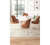 Hanah Home Juego de Mesa y Sillas de Comedor de 5 Piezas, Blanco y Rojo Teja