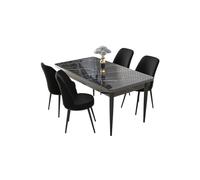 Hanah Home Juego de mesa y sillas de comedor de 5 piezas en Mármol negro y negro