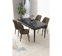 Hanah Home Juego de mesa y sillas de comedor de 5 piezas, Mármol negro y marrón