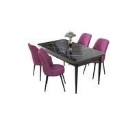Hanah Home Juego de mesa y sillas de comedor de 5 piezas, Mármol Negro y Morado
