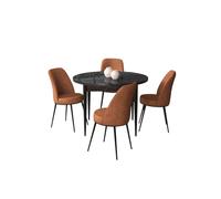 Hanah Home Juego de Mesa y Sillas de Comedor de 5 Piezas, Mármol Negro y Rojo Azulejo