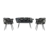 Hanah Home Juego de sofás Balon - 2136 en terciopelo gris oscuro y negro