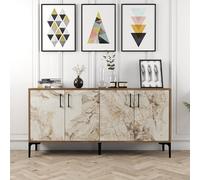 Hanah Home Kiev 160 Consola Industrial Nogal y Mármol Blanco