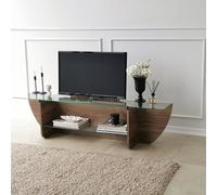 Hanah Home Soporte para TV escandinavo, Nogal, 158 cm x 40 cm x 35 cm, 100% Vidrio Templado y Tablero de partículas Recubierto de melamina, 18 mm de Grosor, diseño Elegante y Funcional