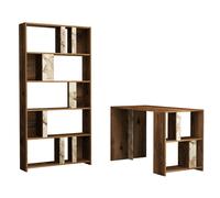 Hanah Home Lima - Mesa de estudio y estantería Nogal y Blanco