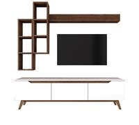 Hanah Home M16 - 804 Mueble de TV Blanco y Nogal con Estantes