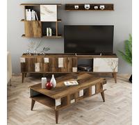 Hanah Home Madrid Conjunto de Muebles de Salón Blanco y Nogal