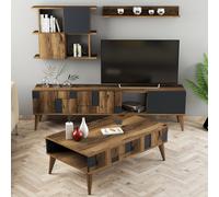 Hanah Home Madrid Conjunto de Muebles de Salón Nogal y Antracita