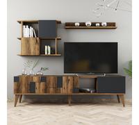 Hanah Home Madrid - Mueble de TV y Estantes de Pared Nogal y Antracita