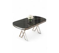 Hanah Home Mesa de Comedor Zae - Mármol Negro y Cromo