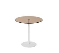 Hanah Home Mesa Lateral Elegante, 50 cm x 50 cm x 50 cm, Marco 100% de Vidrio Templado y Metal, Elegante diseño Blanco y Bronce para Espacios de Vida Modernos