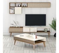 Hanah Home Milan Set 482 - Conjunto de Muebles de Salón Nogal y Crema