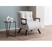 Hanah Home, modelo Sando Single: sofá cama de una plaza, tapizado en tela tipo "teddy", color blanco. Estructura de metal, color blanco. Dimensiones: 175 x 60 cm