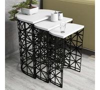 Hanah Home Modern Nesting Table Set (3 Pieces) - Blanco y Negro, 100% melamina revestida, 18 mm de Grosor, Marco de Metal | Elegante y Funcional para el hogar y la Oficina