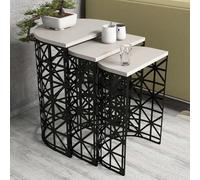 Hanah Home Modern Nesting Table Set (3 Pieces) - Crema y Negro, 100% melamina revestida, Marco de Metal, 18 mm de Grosor, Elegante y Funcional para el hogar y la Oficina