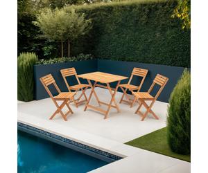 Hanah Home My004 Conjunto de Mesa y Sillas de Jardín de 5 Piezas en Madera de Haya Marrón