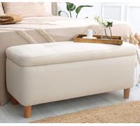 Hanah Home, Rocio: Puf, color crema, composición: 50% algodón / 50% lino, dimensiones: 100 x 41 x 45 cm