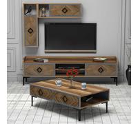 Hanah Home Samba Conjunto de Muebles para Sala de Estar, Nogal y Azul