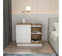 Hanah Home Scandinavian Nightstand, Blanco y Roble, 72 x 45 x 60 cm, 100% melamina revestida, 18 mm de Grosor, Elegante y Funcional para dormitorios Modernos