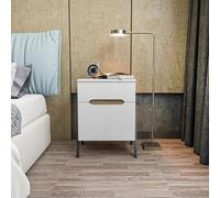 Hanah Home Scandinavian Nightstand, Nogal y Blanco, 45 x 38 x 63,5 cm, 100% melamina revestida, 18 mm de Grosor, Elegante y Funcional para dormitorios Modernos
