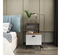 Hanah Home Scandinavian Nightstand, Nogal y Blanco, 45 x 83 x 22,5 cm, 100% melamina, Tablero de partículas Recubierto de 18 mm de Grosor, Elegante y Funcional para dormitorios Modernos