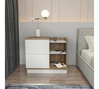Hanah Home Scandinavian Nightstand White & Walnut, 72 x 45 x 60 cm | 100% Melamine Coated Particle Board, 18 mm de Grosor | Solución de Almacenamiento Elegante y Funcional