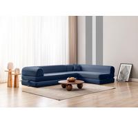 Hanah Home, sofá cama de 270 cm, color azul marino, 100% tejido de felpa, incluye 4 cojines, ideal para hogares con mascotas