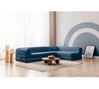Hanah Home, sofá cama de 280 cm, 100% tejido de felpa, color azul, con 4 cojines, ideal para hogares con mascotas