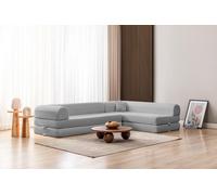 Hanah Home, sofá cama de 280 cm, 100% tejido de felpa, color gris claro, incluye 4 cojines, ideal para hogares con mascotas