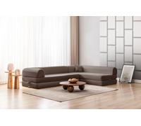 Hanah Home, sofá cama de 280 cm, 100% tejido de felpa, color marrón, con 4 cojines, fácil de limpiar
