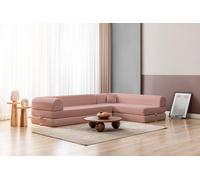 Hanah Home, sofá cama de 280 cm, 100% tejido de felpa, color rosa, con 4 cojines, funda lavable