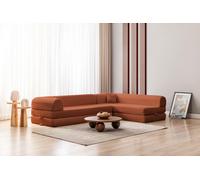 Hanah Home, sofá cama de 280 cm, 100% tejido de rizo, color rojo ladrillo, 4 cojines, apto para mascotas